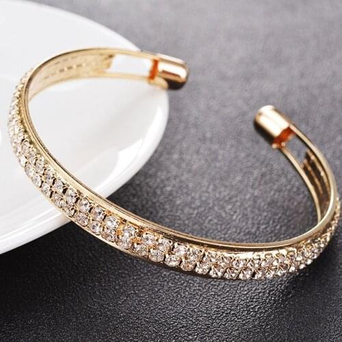 New Fashion High-quality Popular Rose Gold Silver Diamond 2 Rows of Open Bracelet Womens Jewelry Burst