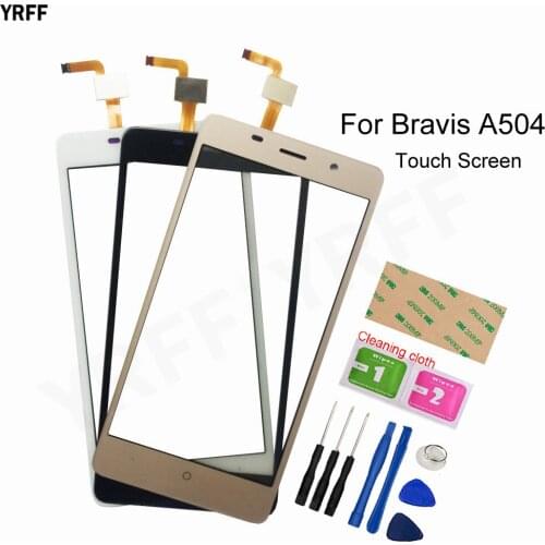 New Phone Touch Panel Screen For Bravis A504 Touch Screen Digitizer Front Glass Touch Sensor Assembly Parts 3M Glue Wipes