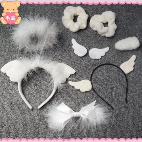 Mori Girl Sweet white Angel wing Feather Hair Hoop Headwear Plush hair ring hairpin Daily Fairy Tale Cosplay Headwear Props