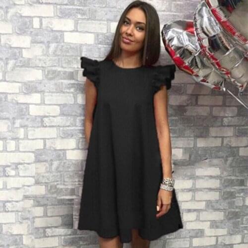 Women Summer Dress Spring Lotus Leaf Sleeve Solid Loose Dress Fashion Casual O Neck Red White Black Dresses For Women Vestidos