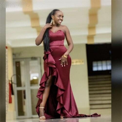 Prom Dresses Sweetheart One Shoulder Side Slit Satin Pleated Mermaid Evening Gowns With Zipper Back vestidos de fiesta de noche