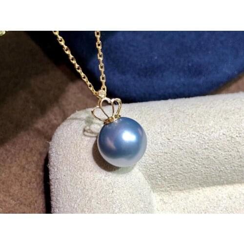 D518 Pearl Pendant Fine Jewelry Solid 18K Gold Round 8-9mm Fresh Water Rose Blue Pearl Pendant Necklace for Women Presents