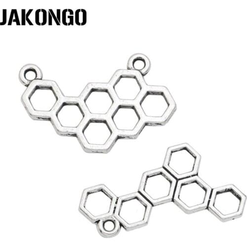 JAKONGO Antique Silver Plated Bee Honeycomb Charm Pendants for Jewelry Accessories Making Bracelet DIY 24X15mm