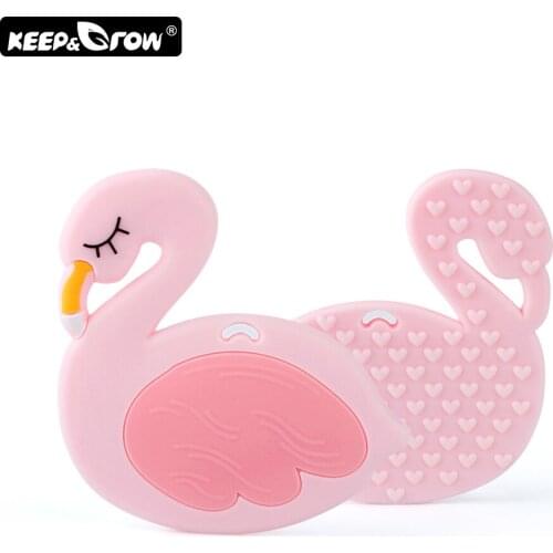 Keep&Grow 10pcs Rodents Silicone Flamingo Baby Teethers Food Grade Teether Beads DIY Teething Necklace Pacifier Clip Accessories