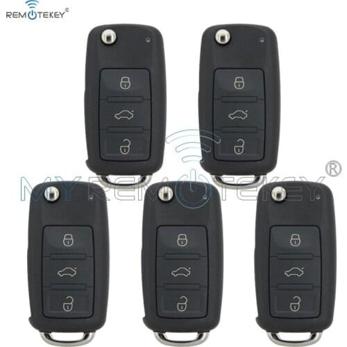 Remtekey 5pcs New Flip Remote Car Key for VW Remtekey Flip Folding 3 Button Touareg 434mhz ID46 Chip 1K0959753AA