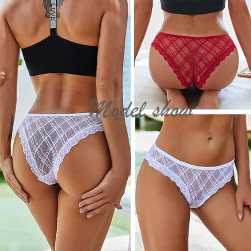 Sexy Women Mesh Panties Floral Lace Female Hollow Out Briefs Thongs Transparent Low Rise Underwear Ladies M-2XL Girls Lingerie
