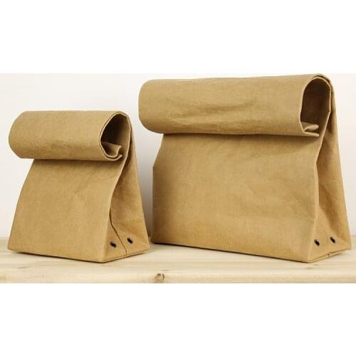 Water wash cowhide paper hand roll bag original design vintage HARAJUKU lunch bags kraft paper