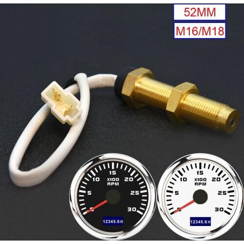 3000RPM 4000RPM Tacho Gauge 52MM Boat Car Tachometer with Sensor M16/M18 Waterproof Hourmeter Gauge LCD Display Red Backlight