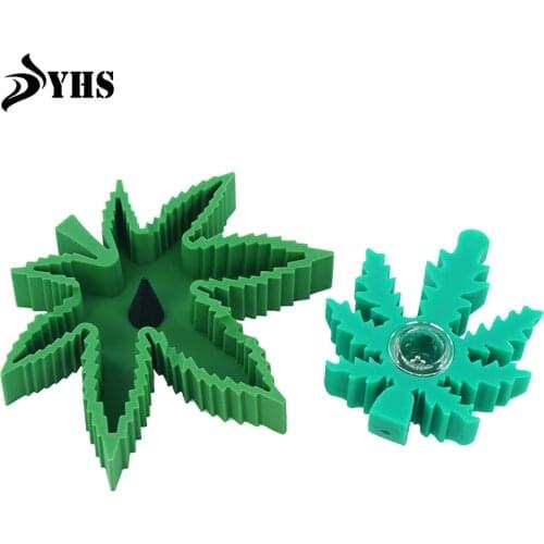 Heat-resistant Silicone Leaf Design Ashtray for Car Portable + Green Leaf Design Silicone Smoking Pipe Herb