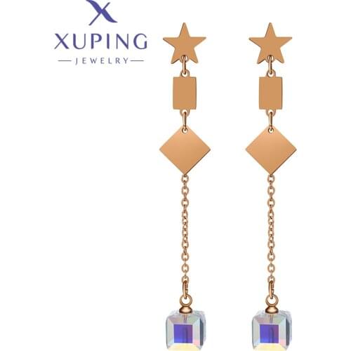 Xuping Jewelry New Arrival Elegant Square Shaped Drop Earrings Crystals Stainless Steel Jewelry for Women 20372
