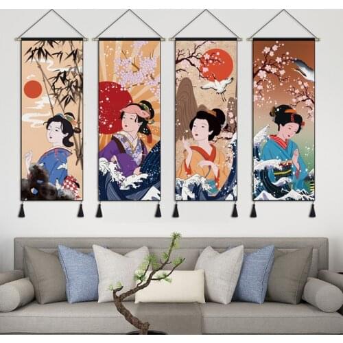 Japanese Ukiyo Character Scroll Canvas Painting Wall Art for Living Room Vintage Officer Scroll Poster Home Decoration