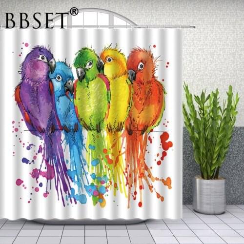 Watercolor Parrot Shower Curtain Natural Scenery Beaytiful Bird Pattern Waterproof Multi-size Douchegordijn Bathroom Decor
