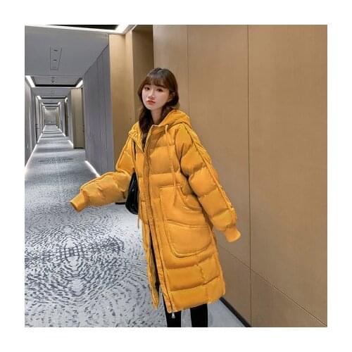Mid-Length Cotton Coat Female 2020 Winter Fashion New Style Hooded Thickening Warm Loose Cotton Coat Jacket Tide Q86
