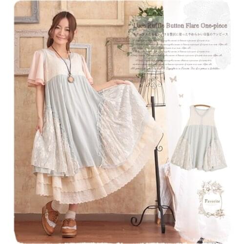 Japanese sweet forest a-line lace ruffle crochet rockabilly lolita boho mujer ethnic tunique femme vintage boho linen tank dress