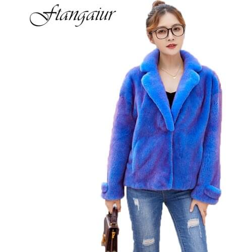 Ftangaiur 2021 Winter Import Velvet Mink Fur Coat Women Short Slim Soft Turn-Down Collar Colorful Natural Real Mink Fur Coats