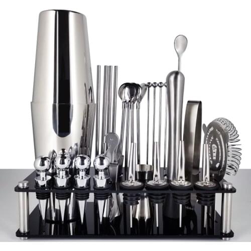 1-30 Pieces Bar Tools Wine Pourer Stopper Cork Muddler Jiiger Cocktail Shaker Set kit Bartender Kit shakers with Acrylic Stand