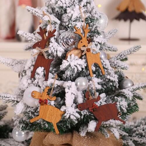 1pc DIY 2 Styles Cartoon Deer Elk Christmas Wooden Bell Xtmas Tree Drop Ornament Home Hotel New Year Party Decor Windows Pendant