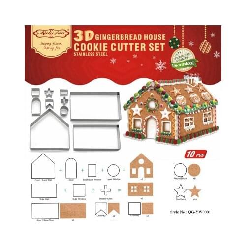 10pcs 3D Gingerbread house Stainless Steel Christmas Scenario Cookie Cutters Set Biscuit Mold Fondant Cutter Baking Tool