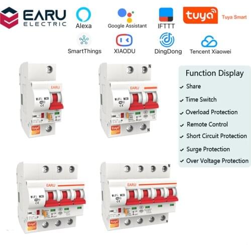1P 2P 3P 4P 10A-125A Wireless Smart WIFI Circuit Breaker Timer Tuya APP Vioce Remote Control Switch Amazon Alexa Google Home