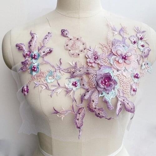 3D Flowers Embroidery Lace Trim Fabric Patch For Wedding Dress Clothing Sew On Floral Patches Diy Applique