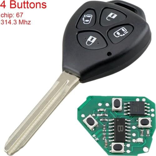 4 Button 314.3MHz Car Key Shell Fob Keyless Smart Remote Car Key Case 4D67 Chip Uncut Blade Fit for Toyota Alphard 2005-2009