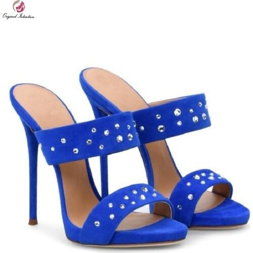 Sexy Sandals Party Casual Set auger Flock Thin Heels Slip-On Solid Shallow Sandals Platform 1.5cm Original intention Size 34-46