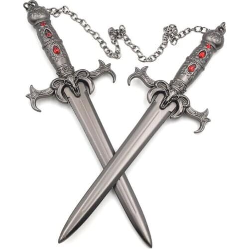 KANG TUO Game WOW 17cm Frostmourne Double Sword Lich King Alliance Lions Head Sword Keychain Key Ring For Game Lover Gifts