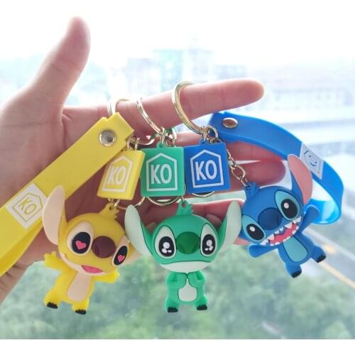 Disney Cartoon Keychain Cute Epoxy Stitch Doll Key Chain Couple Bag Keyring Pendant Creative Jewelry