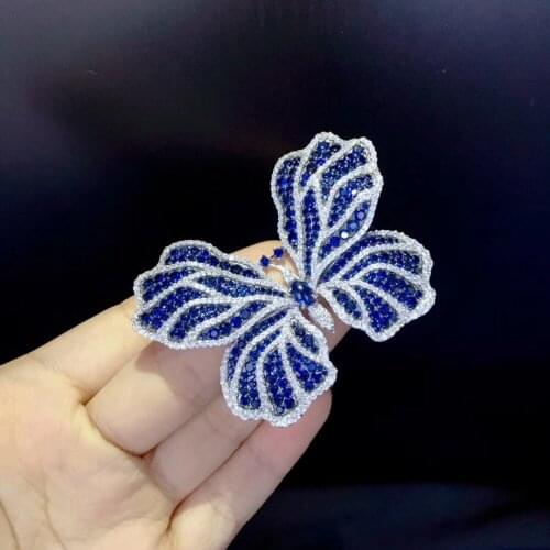 Insect butterfly brooch blue color 925 sterling silver fine women jewelry free shipping