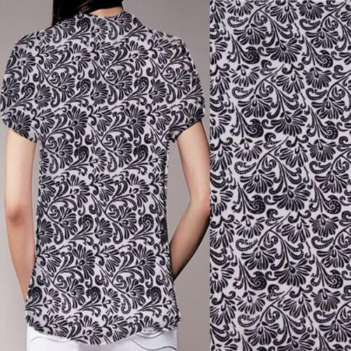 Western style black and white floral print silk blending cotton fabric,SCT399