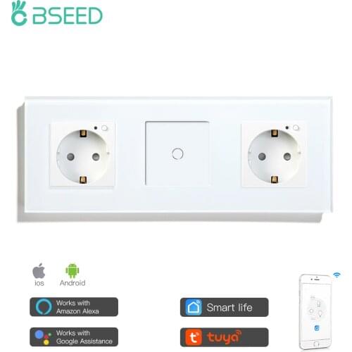 Bseed Double Smart EU Socket With One Gang Senser Switch Wifi Control Work With Tuya Smart Life Home Improvement