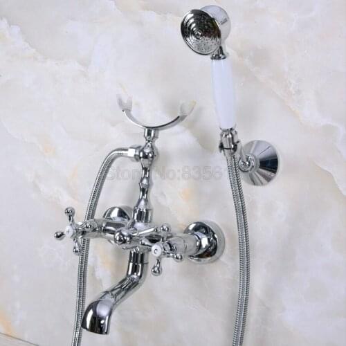 Chrome Polished Wall Mount Clawfoot Bathtub Tub Faucet With Hand Shower Spray Head tna229