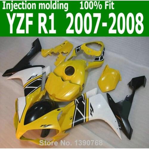 Injection Fairings body For YAMAHA YZF R1 07 2008 08 ( White + Yellow ) Fairing kit +7gifts CQ120