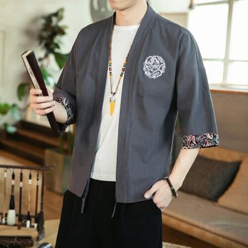 Kimono Cardigan Men Japanese Kimono Traditional Beach Thin Holiday Asian Clothes Cotton Kimonos Yukata Male Fashion Casual Shirt