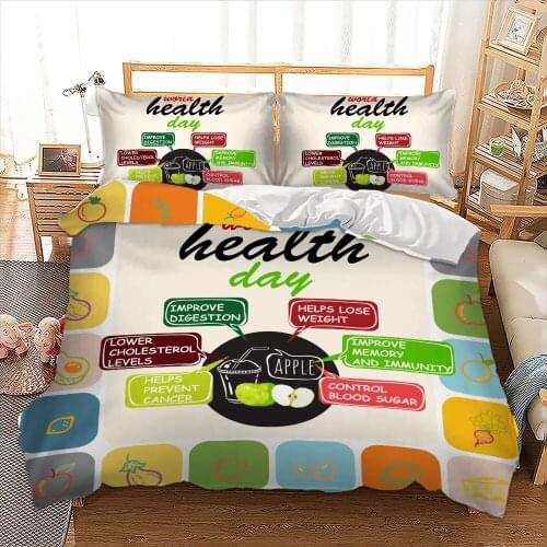 Health Day Bedding Set Green white color Duvet Cover Pillowcases Twin full queen king size bedlinen 3PCS