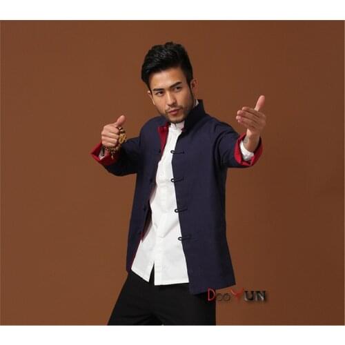 Hot Selling Chinese Mens Kung Fu Jacket Reversible Two-Face Linen Coat Mens Cotton Outerwear S M L XL XXL XXXL