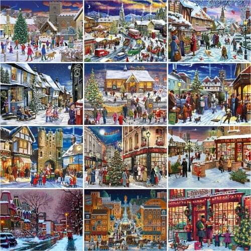 MomoArt Diamond Embroidery House Rhinestone Diamond Painting Landscape Full Drill Square Mosaic City Beaded Christmas Home Decor