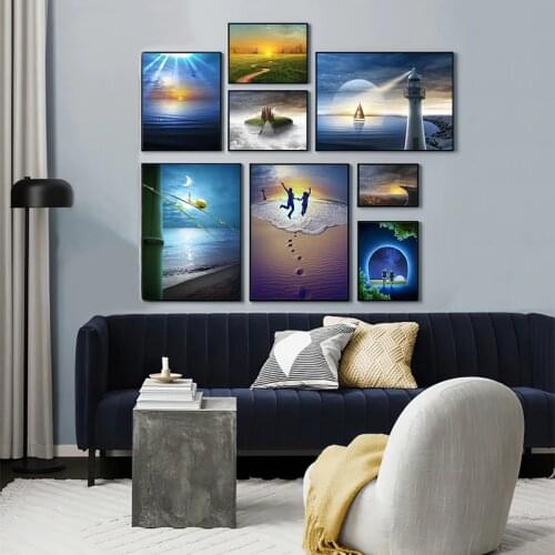 Seaside scenery Picture Wall Art Home Decoration Bedroom Living Room Spray Printing Poster Nordic Landscape Canvas Painting