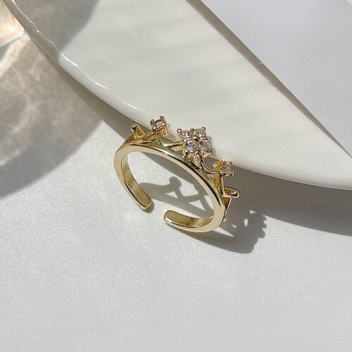 Shiny New Jewelry Crystal Crown Open Rings for Women Elegant Gold Color Geometric Gift Rings