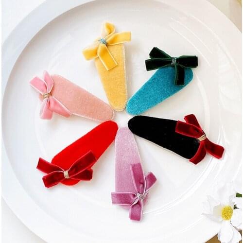 New Children Cute Colors Velve Bow Ornament Hair Clips Girls Sweet Alloy Water Drop Barrettes Hairpins Kids Hair Accessories