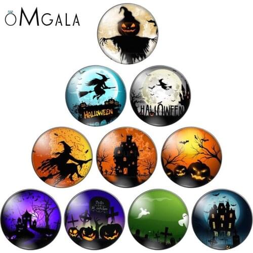 New Halloween night cartoon Paintings 8mm/10mm/12mm/18mm/20mm/25mm Round photo glass cabochon demo flat back Making findings