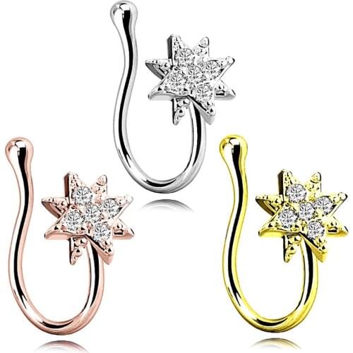 One Anti Allergy Fake Delicate Zircon Fake Nose Ring Beautiful Flower Nose Clip Fashion Charm Womens Jewelry Gift