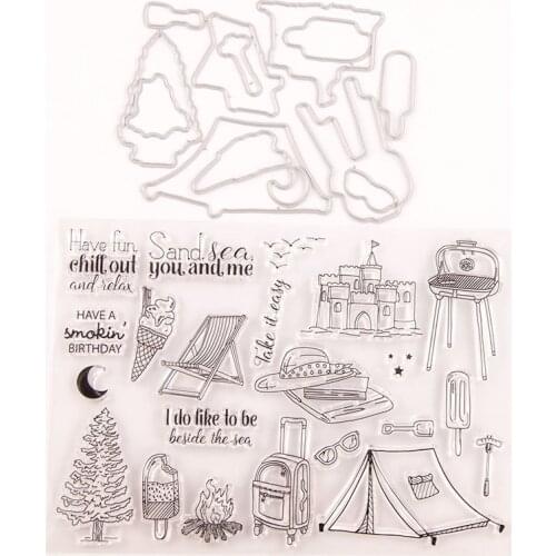 Beach Tent Travel Metal Cutting Dies and Clear Stamps for Scrapbooking DIY Crafts Die Cut Stencils Card Make Photo Album Decor