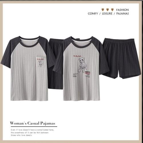 Simple Couple Sleepwear Pyjamas Women Pajamas Cotton Short Sleeve Men Pijama Sets Homewear Cute Cartoon Loungewear