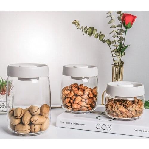 Transparent High Borosilicate Glass Storage Jars Creative Simple Press Vacuum Sealed Tea Candy Snack Nut Glass Storage Jars