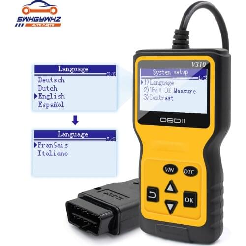V310 OBD Code Reader OBD2 Scanner Car Check Engine Fault Diagnostic Tool Automotive Scanner Multi Language Live Data Read VIN