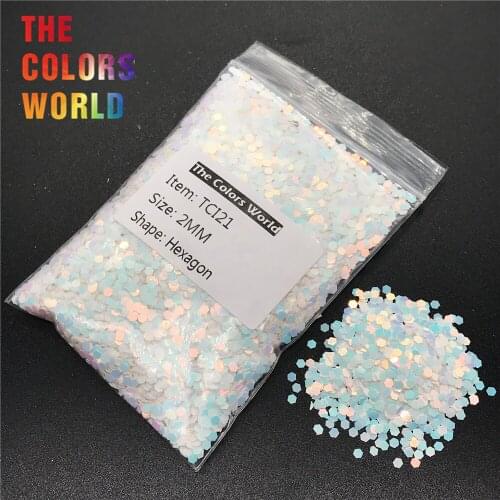 TCI21 Pearlescent Indescent Light Pink With Blue Hexagon Shape Nail Glitter Nail Art Decoration Nail Gel Makeup DIY Accessorie