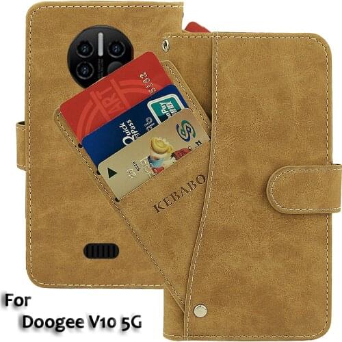 Vintage Leather Wallet Doogee V10 5G Case 6.39" Flip Luxury Card Slots Cover Magnet Phone Protective Cases Bags