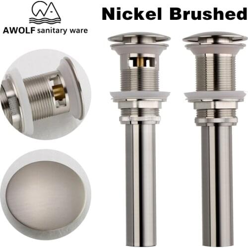 Pop Up Drains For Bathroom Sinks Basin Vessel Nickel Brushed With & Without Overflow Hole Solid Brass Bathroom AccessoriesAH6154