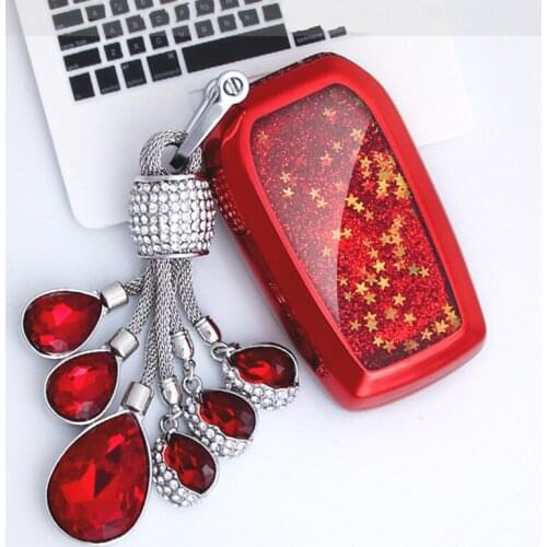 Funny Quicksand Soft TPU Key Case Cover Shell For Toyota Camry Coralla Crown RAV4 Highlander 2015 2&3 Button Crystal chain